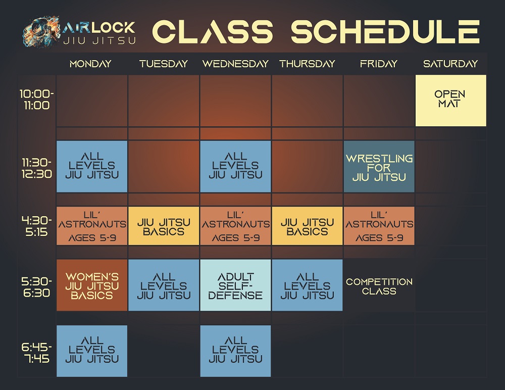 Airlock Jiu Jitsu Class Schedule 032024 color