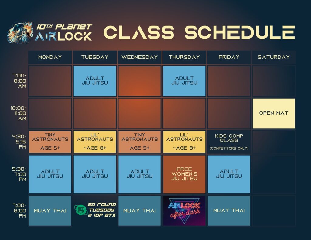 10th Planet Airlock Bastrop TX Schedule 092825