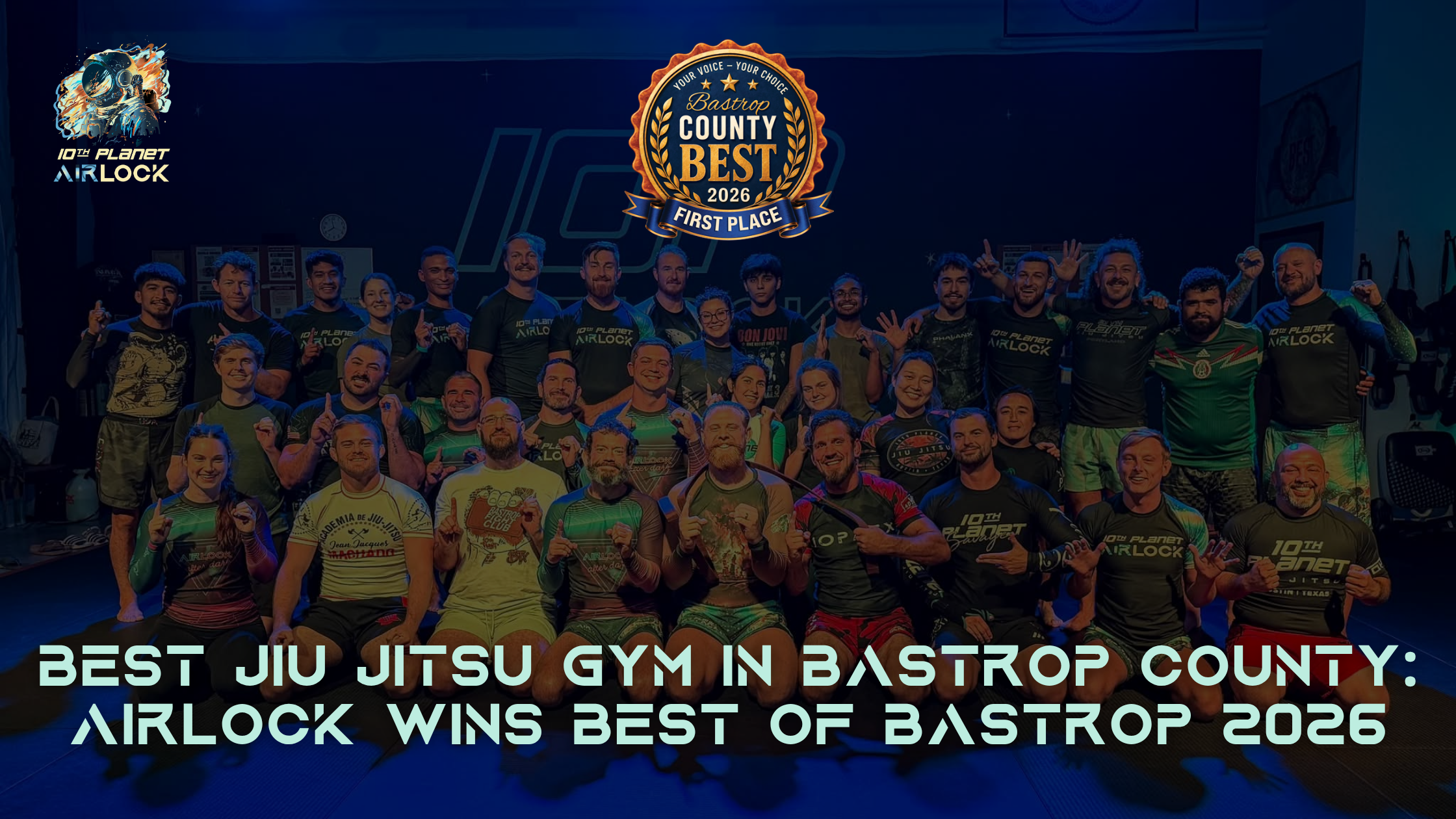 The 10th Planet Airlock team on the mat at their gym in Bastrop, TX