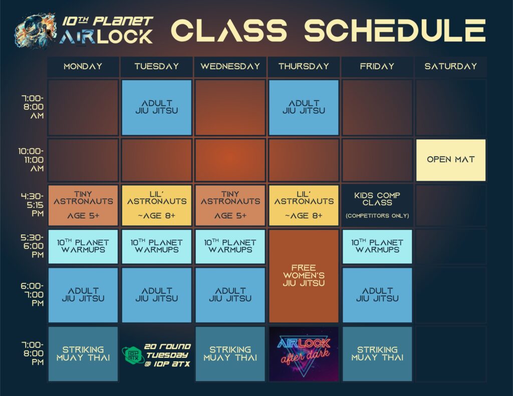10th Planet Airlock Bastrop TX Class Schedule Graphic 0526